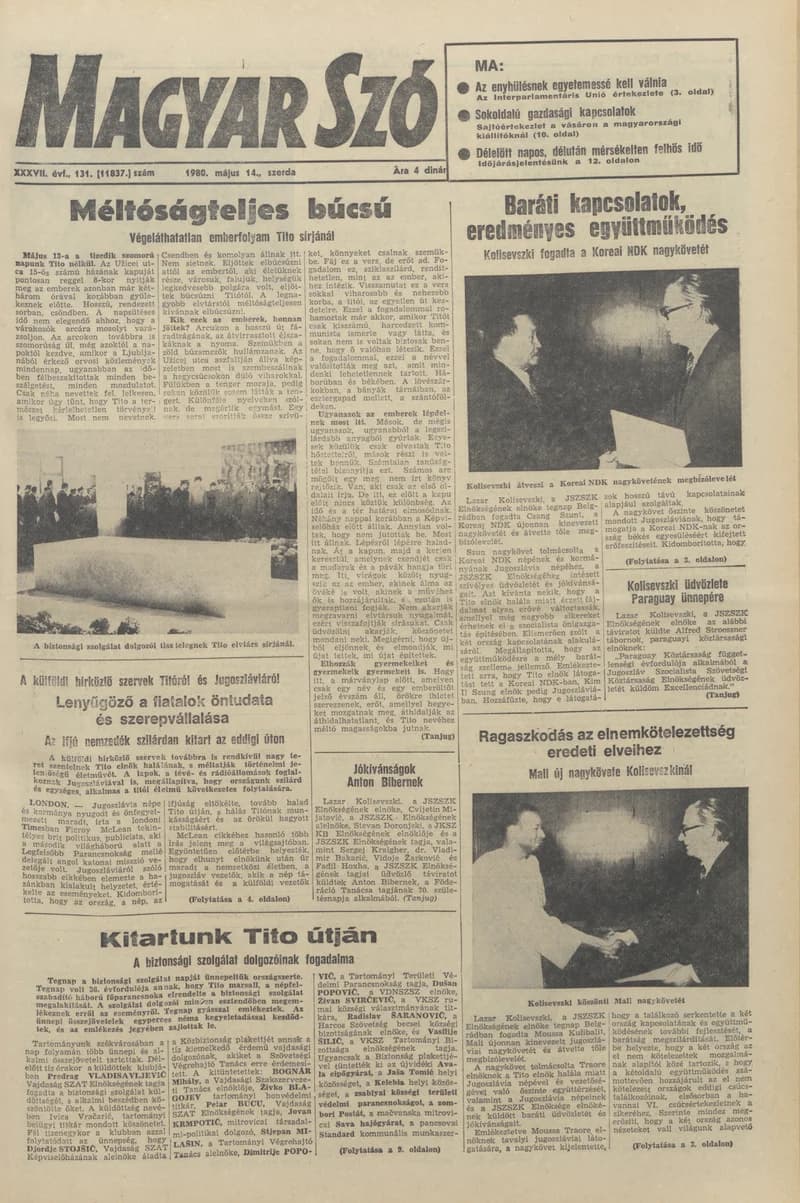 Magyar Szó, 37. évf. 1980. május 14. 131. sz. 1–24. oldal