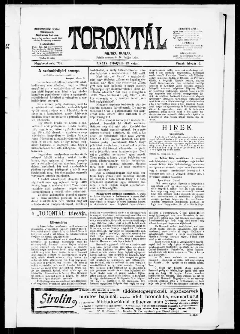 Torontál, 34. évf. 1905. február 10. 33. sz.