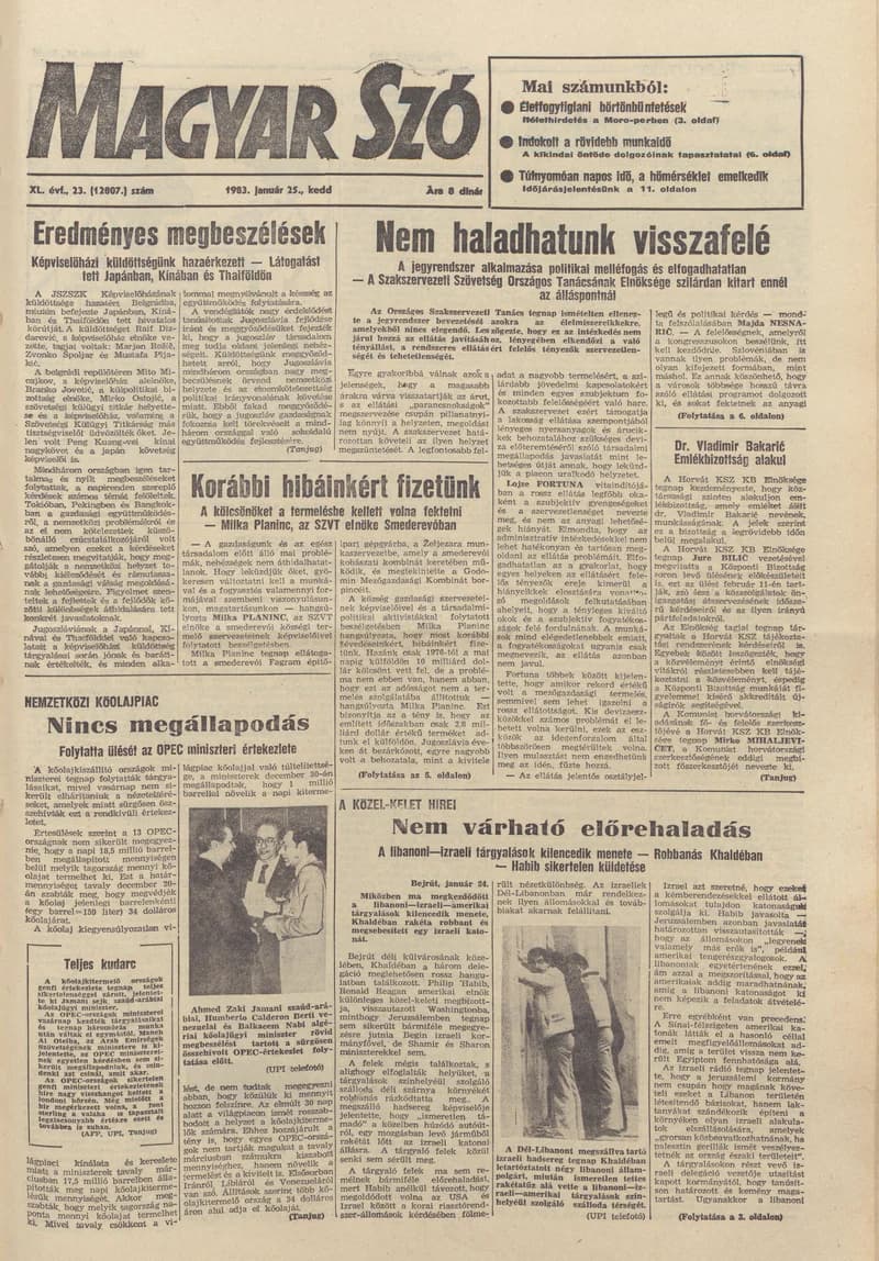 Magyar Szó, 40. évf. 1983. január 25. 23. sz. 1–20. oldal