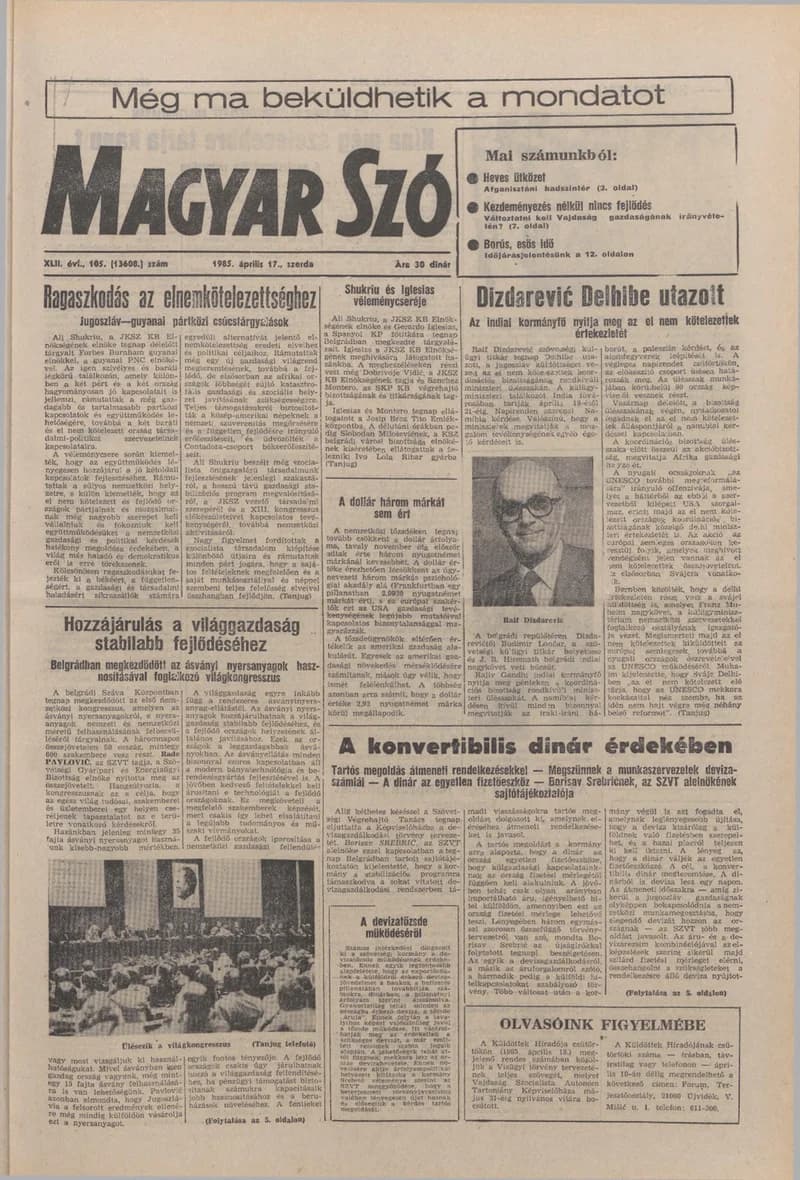 Magyar Szó, 42. évf. 1985. április 17. 105. sz. 1–16. oldal