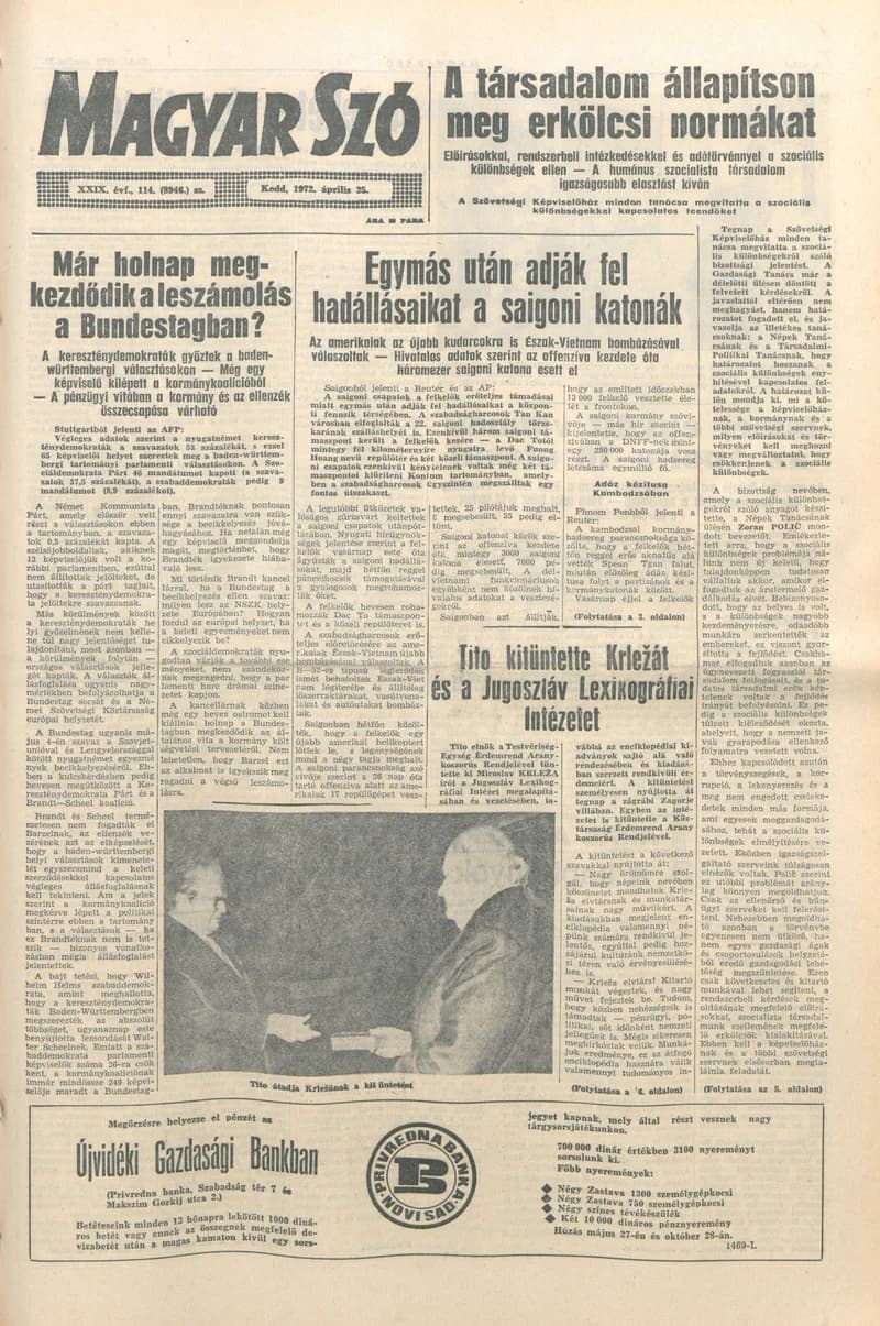 Magyar Szó, 29. évf. 1972. április 25. 114. sz. 1–16. oldal