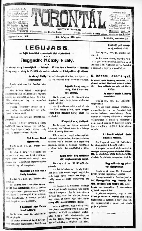 Torontál, 45. évf. 1916. november 23. 269. sz.