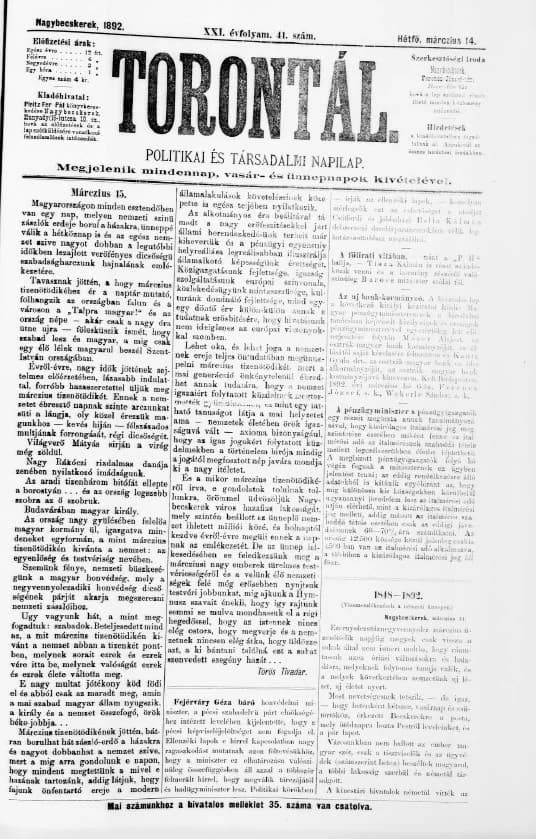 Torontál, 21. évf. 1892. március 14. 41. sz.