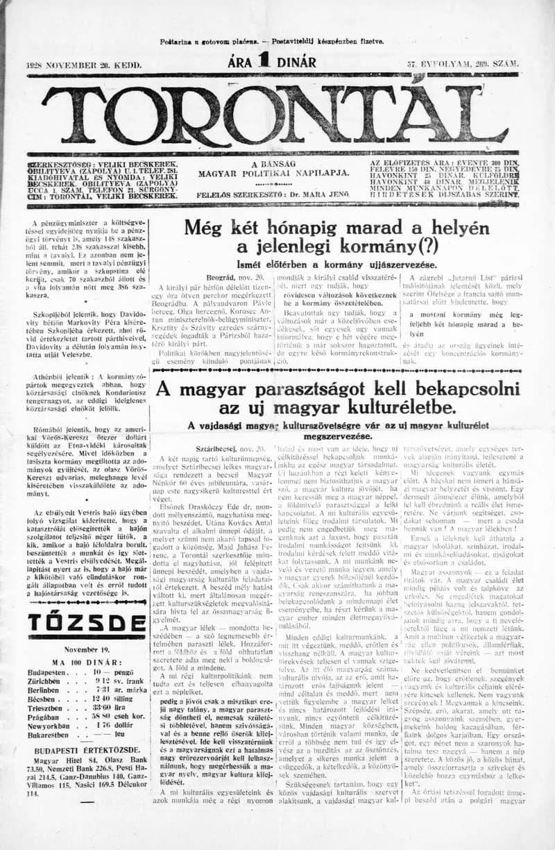 Torontál, 57. évf. 1928. november 20. 269. sz.