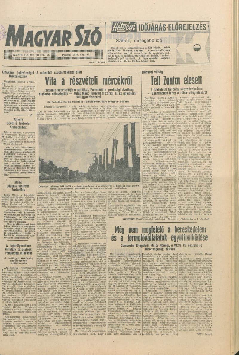 Magyar Szó, 33. évf. 1976. augusztus 13. 222. sz. 1–16. oldal