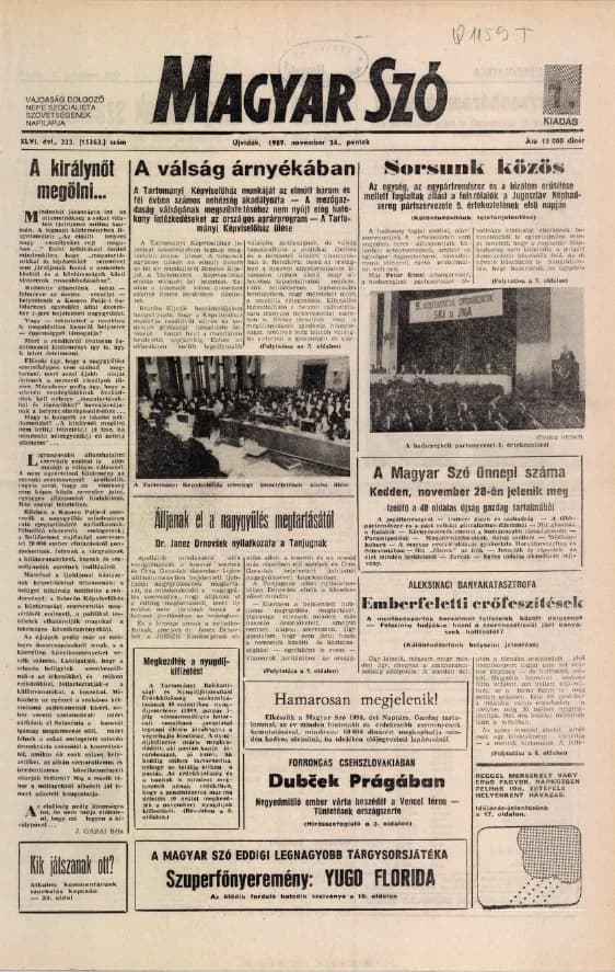 Magyar Szó, 46. évf. 1989. november 24. 323. sz. 1–20. oldal