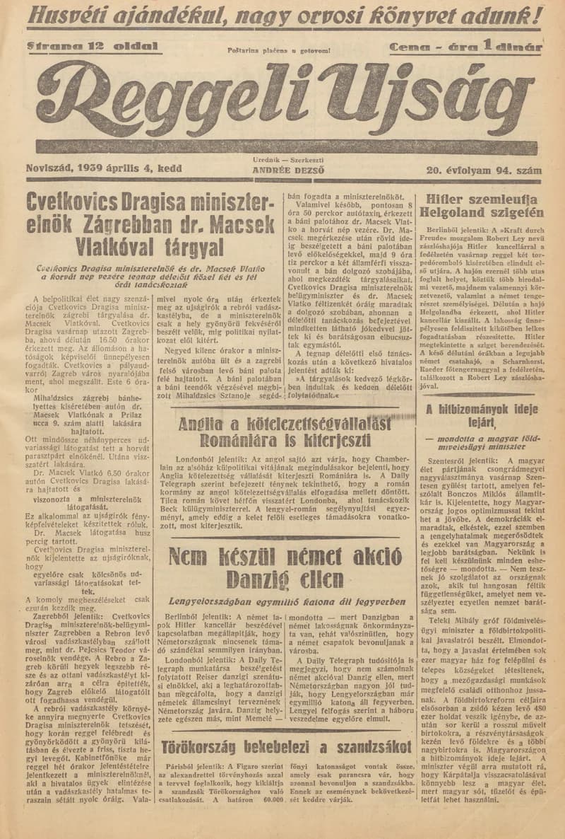 Reggeli Újság, 20. évf. 1939. április 4. 94. sz.