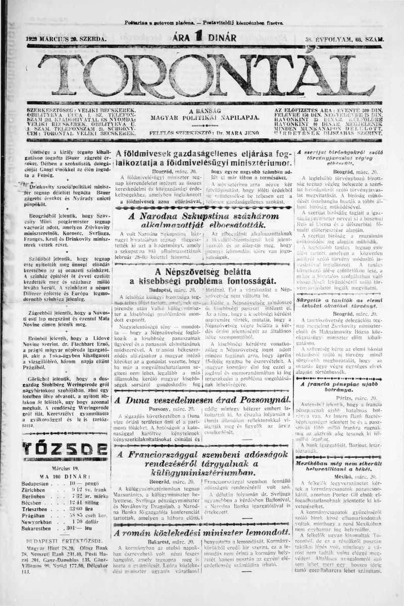 Torontál, 58. évf. 1929. március 20. 66. sz.