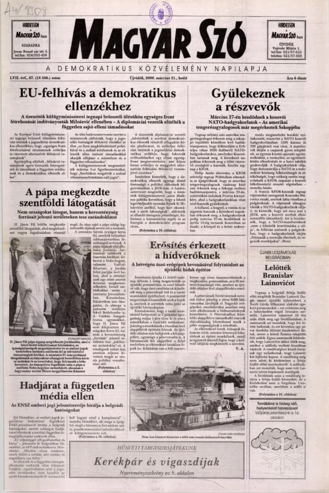 Magyar Szó, 57. évf. 2000. március 21. 67. sz. 1–16. oldal