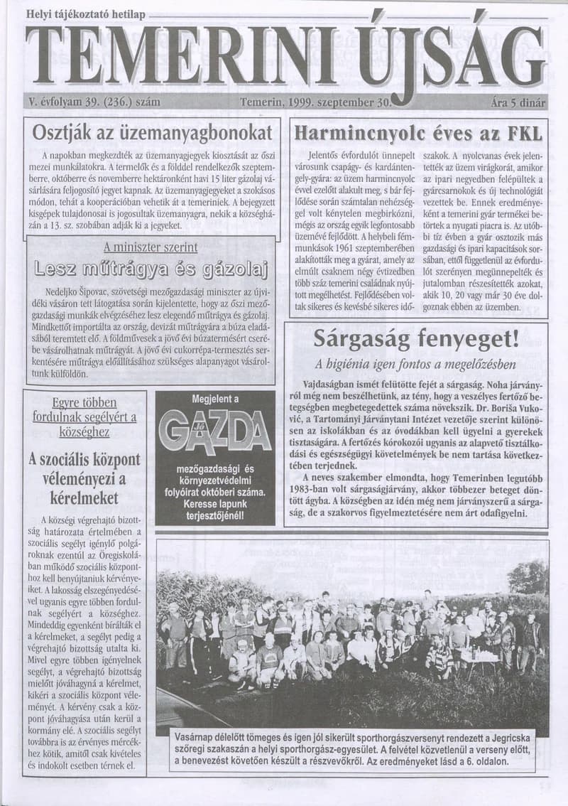 Temerini Újság, 5. évf. 1999. szeptember 30. 39. sz.