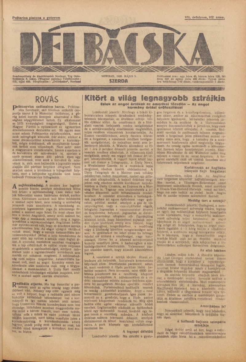 Délbácska, 7. évf. 1926. május 5. 102. sz.