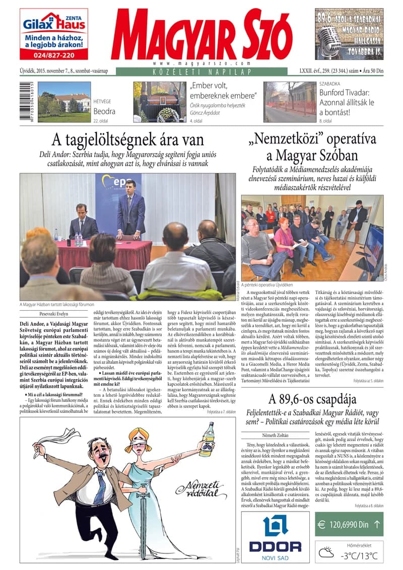 Magyar Szó, 72. évf. 2015. november 7. – 8. 259. sz. 1–32. oldal