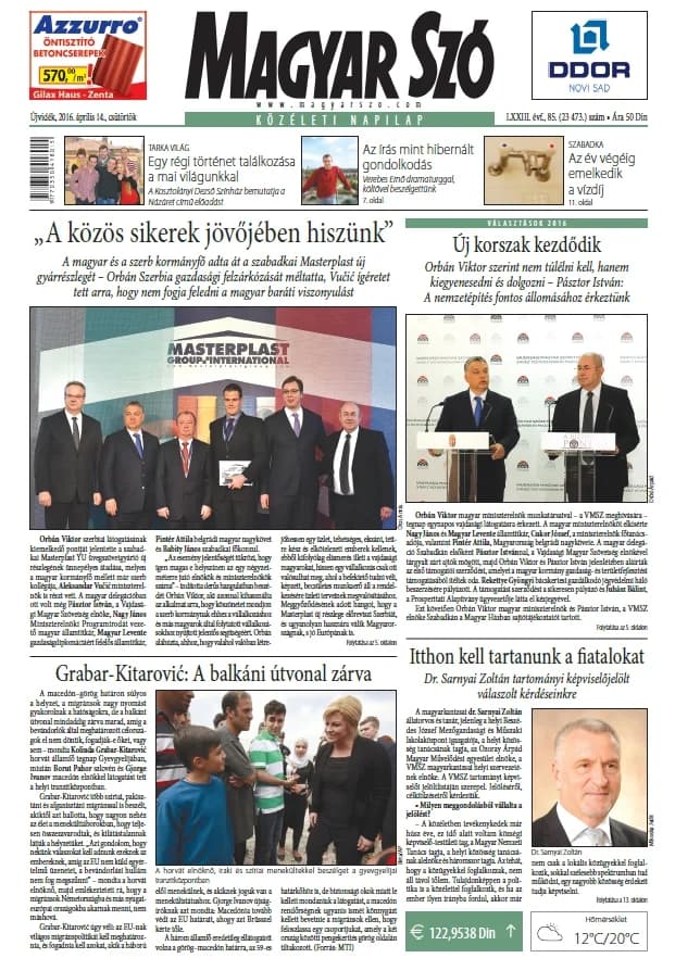 Magyar Szó, 73. évf. 2016. április 14. 85. sz. 1–20. oldal