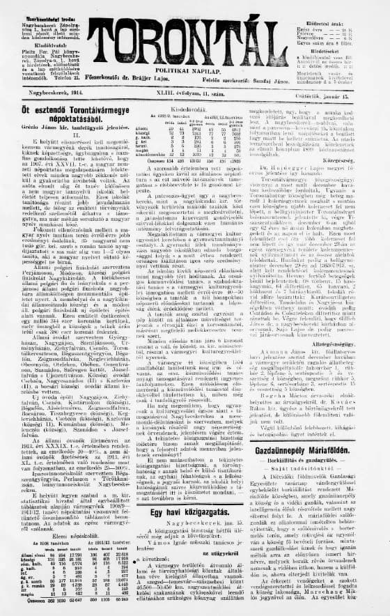 Torontál, 43. évf. 1914. január 15. 11. sz.