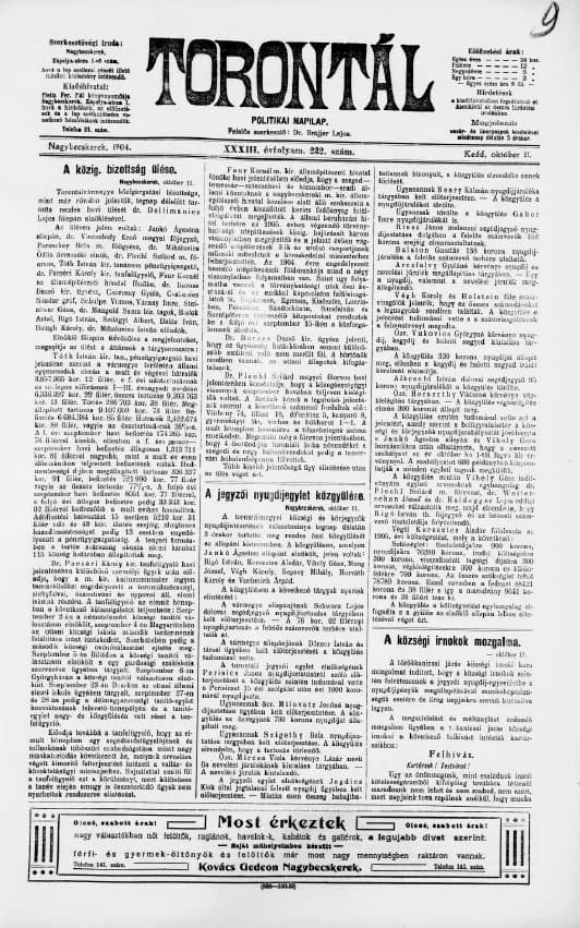 Torontál, 33. évf. 1904. október 11. 232. sz.