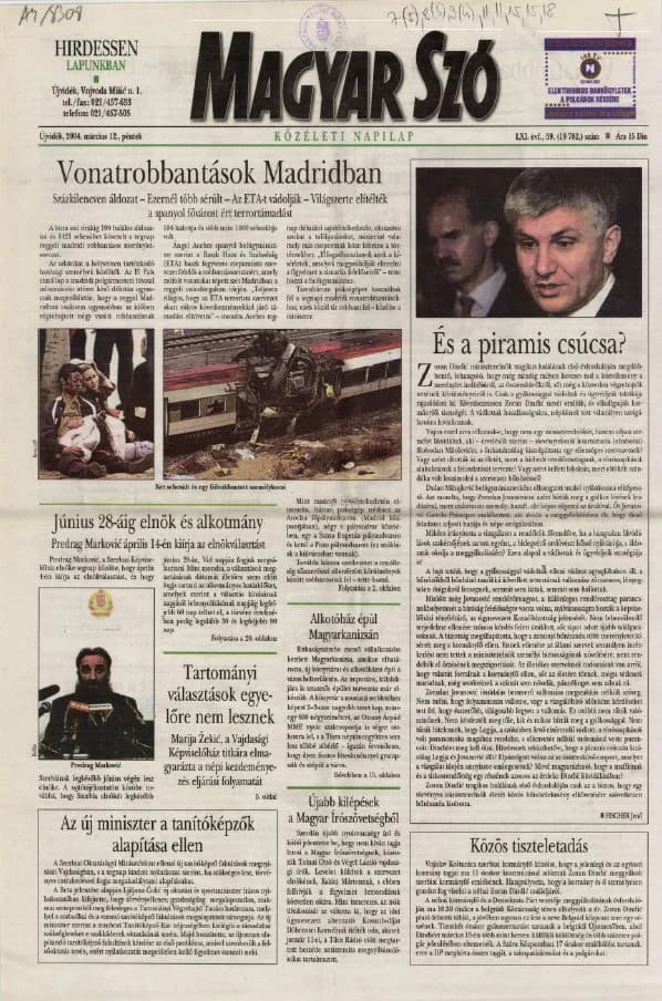 Magyar Szó, 61. évf. 2004. március 12. 59. sz. 1–20. oldal