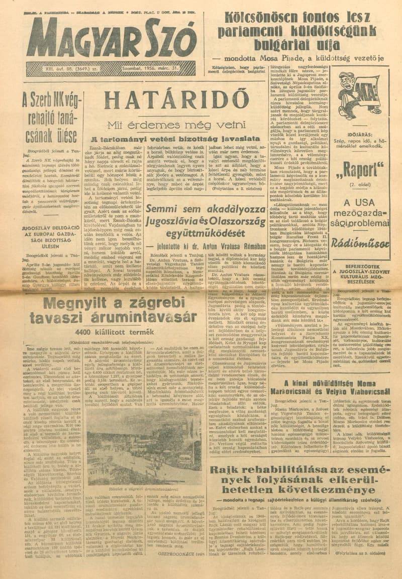 Magyar Szó, 13. évf. 1956. március 31. 88. sz. 1–12. oldal