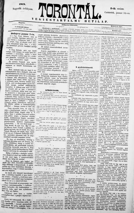 Torontál, 4. évf. 1875. január 14. 2. sz.