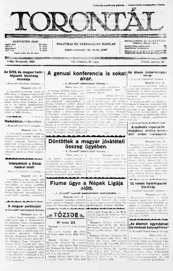 Torontál, 51. évf. 1922. március 24. 67. sz.