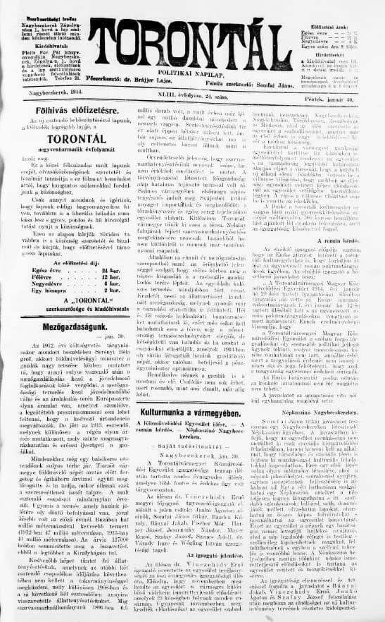 Torontál, 43. évf. 1914. január 30. 24. sz.