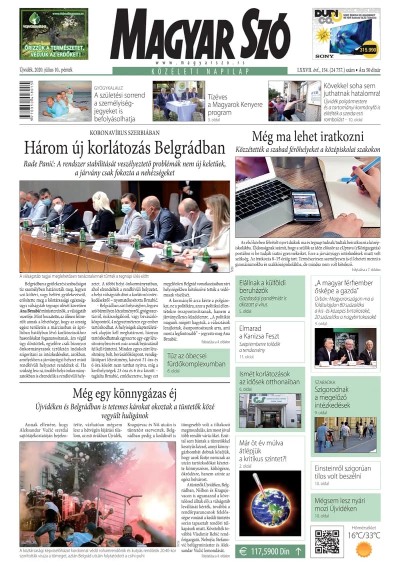 Magyar Szó, 77. évf. 2020. július 10. 154. sz. 1–16. oldal