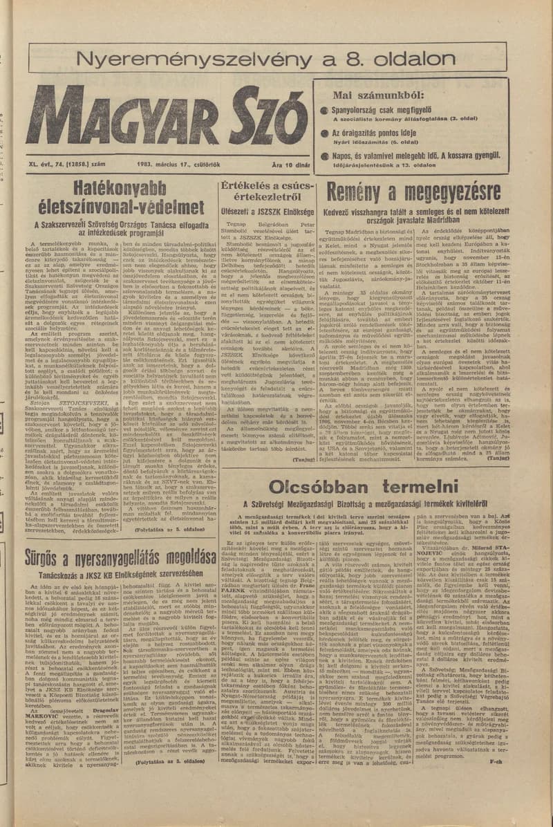 Magyar Szó, 40. évf. 1983. március 17. 74. sz. 1–24. oldal