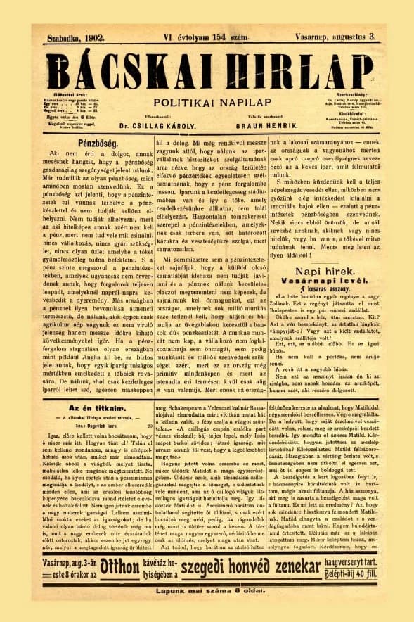 Bácskai Hirlap, 6. évf. 1902. augusztus 3. 154. sz.