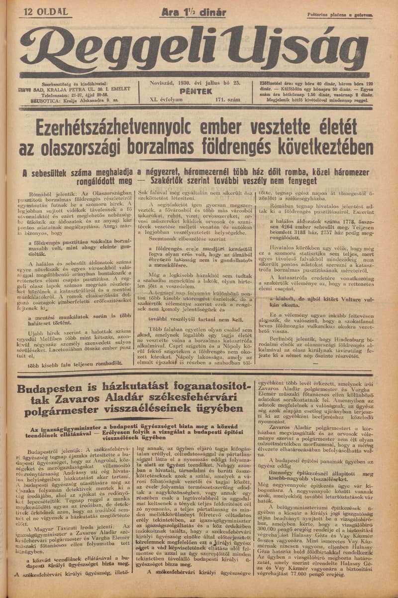 Reggeli Újság, 11. évf. 1930. július 25. 171. sz.