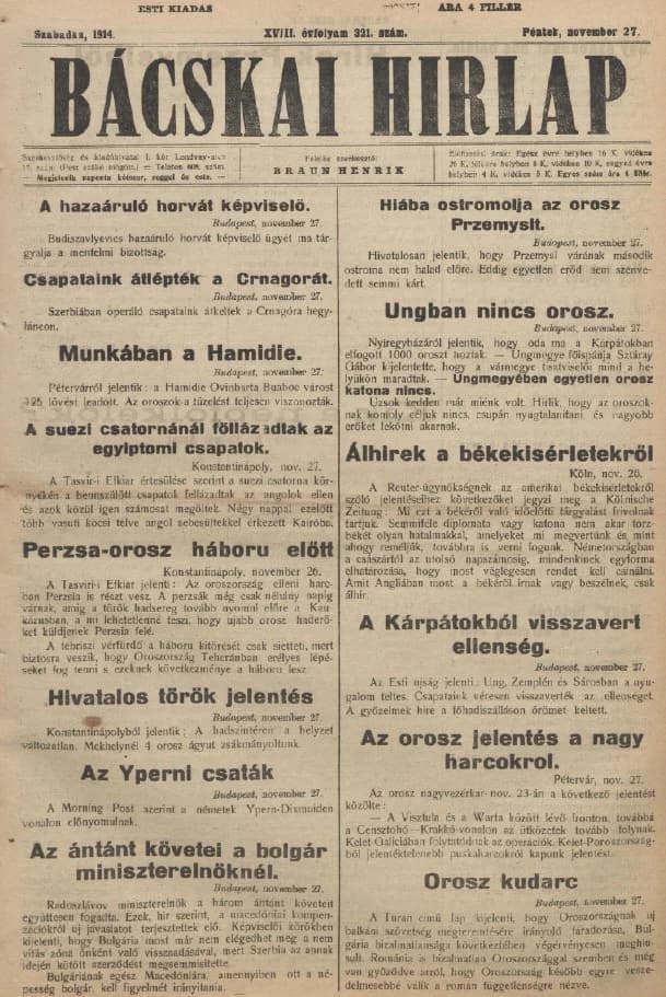 Bácskai Hirlap, 18. évf. 1914. november 27. 321. sz.