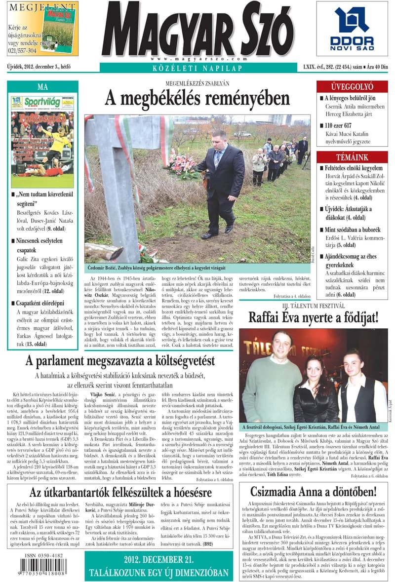Magyar Szó, 69. évf. 2012. december 3. 282. sz. 1–16. oldal