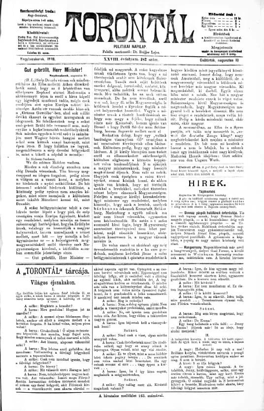 Torontál, 28. évf. 1899. augusztus 10. 182. sz.