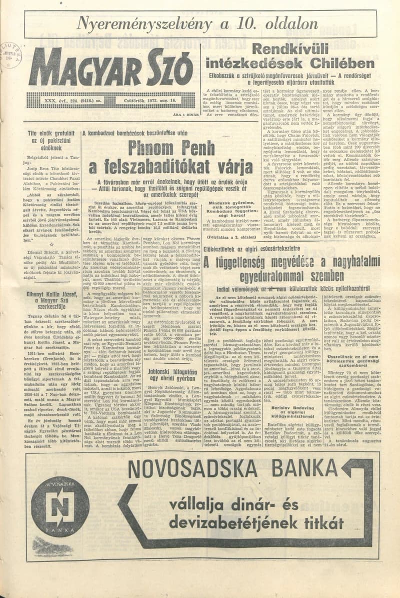 Magyar Szó, 30. évf. 1973. augusztus 16. 224. sz. 1–16. oldal