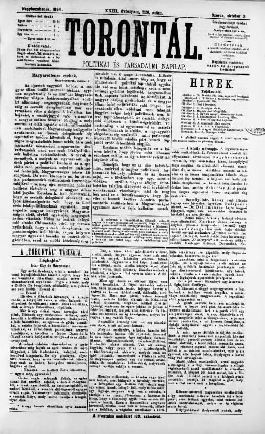 Torontál, 23. évf. 1894. október 3. 226. sz.