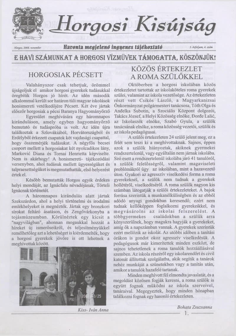 Horgosi Kisújság, 3. évf. 2008. november. 4. sz.
