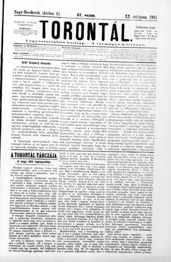 Torontál, 20. évf. 1891. október 11. 41. sz.