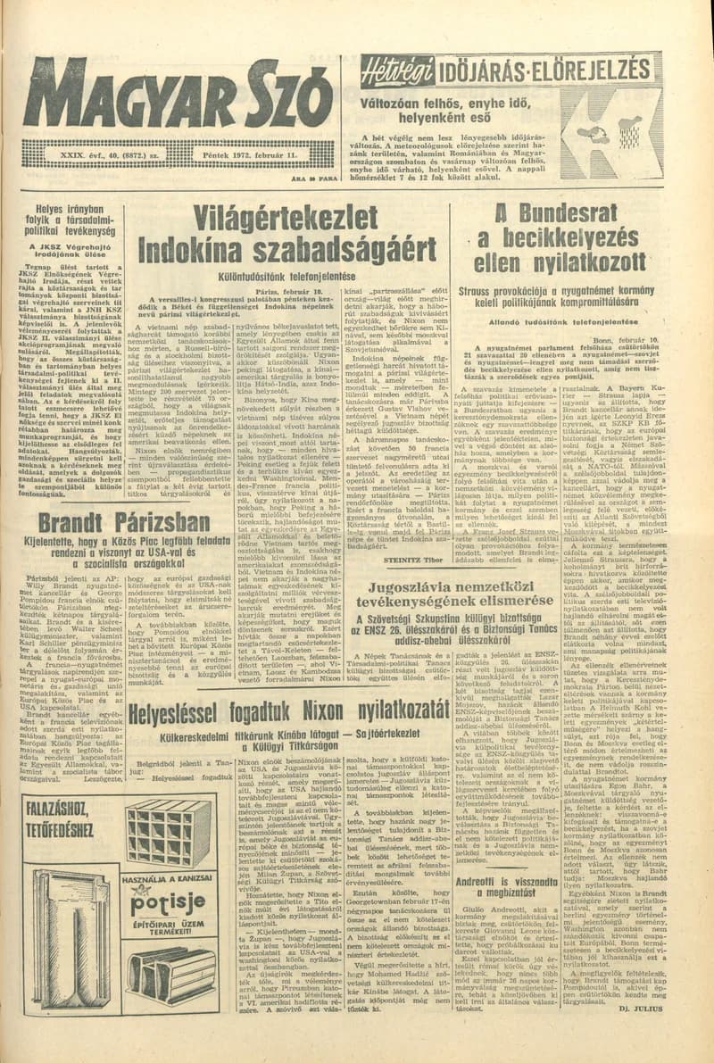 Magyar Szó, 29. évf. 1972. február 11. 40. sz. 1–12. oldal