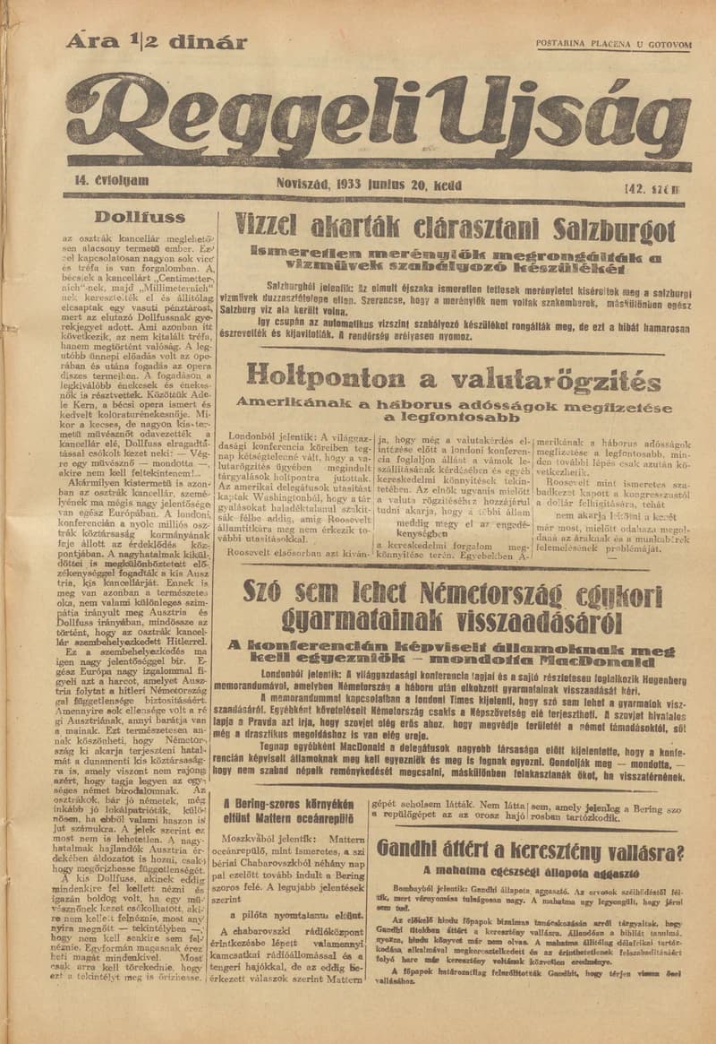Reggeli Újság, 14. évf. 1933. június 20. 142. sz.