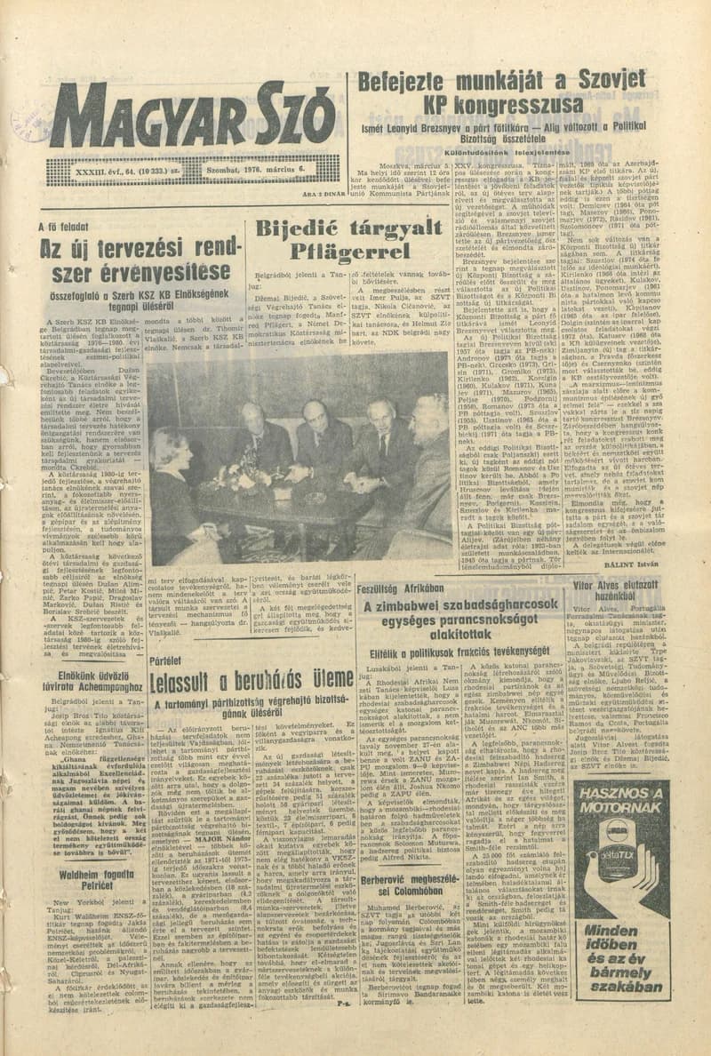 Magyar Szó, 33. évf. 1976. március 6. 64. sz. 1–20. oldal