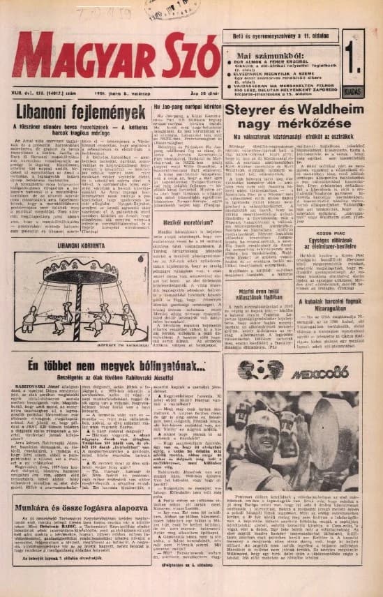 Magyar Szó, 43. évf. 1986. június 8. 155. sz. 1–28. oldal