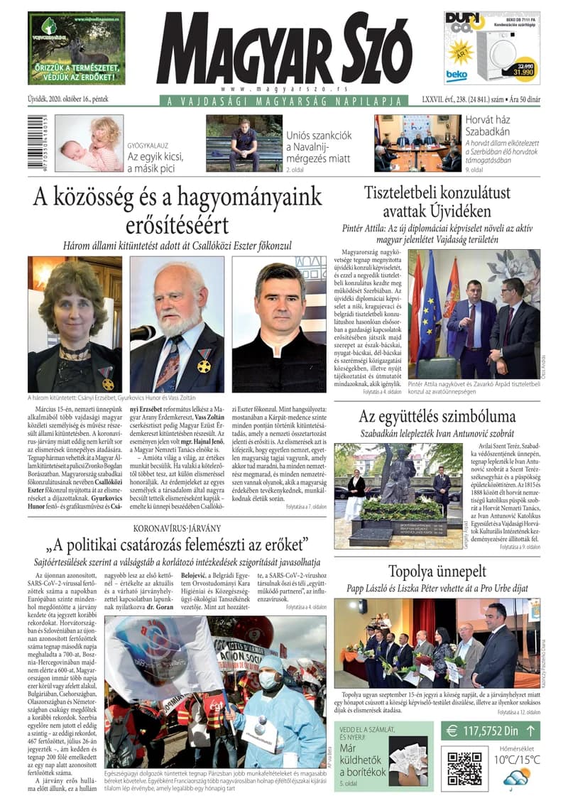 Magyar Szó, 77. évf. 2020. október 16. 238. sz. 1–16. oldal