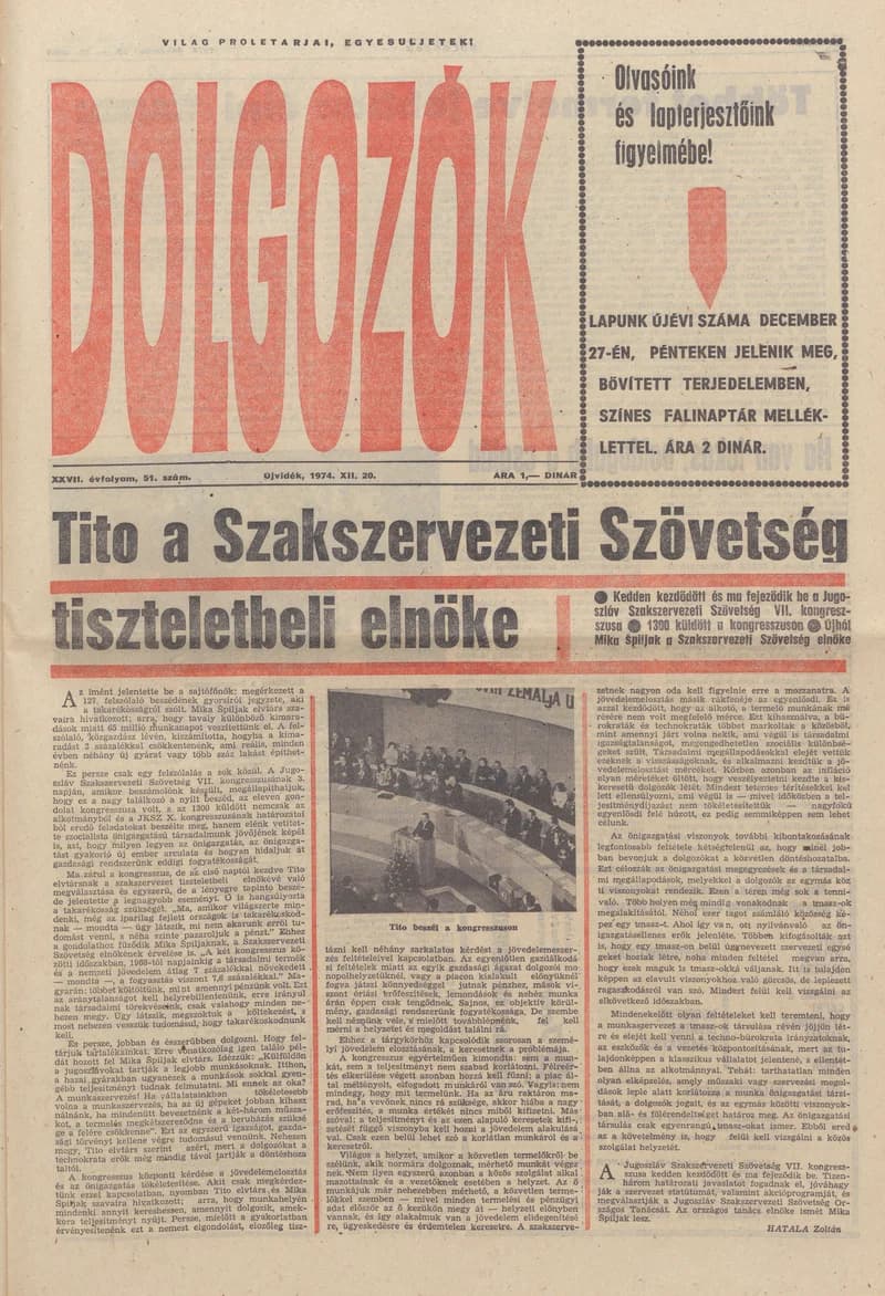 Dolgozók, 28. évf. 1974. december 20. 51. sz.