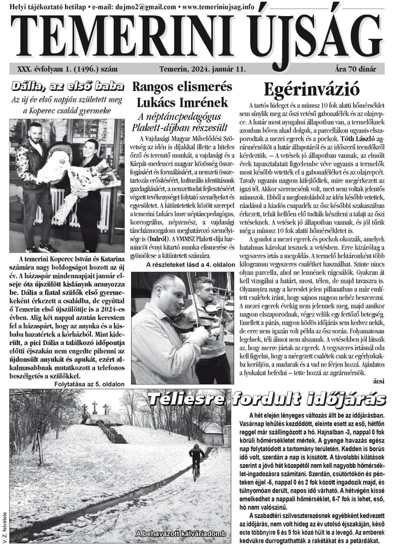 Temerini Újság, 30. évf. 2024. január 11. 1. sz.