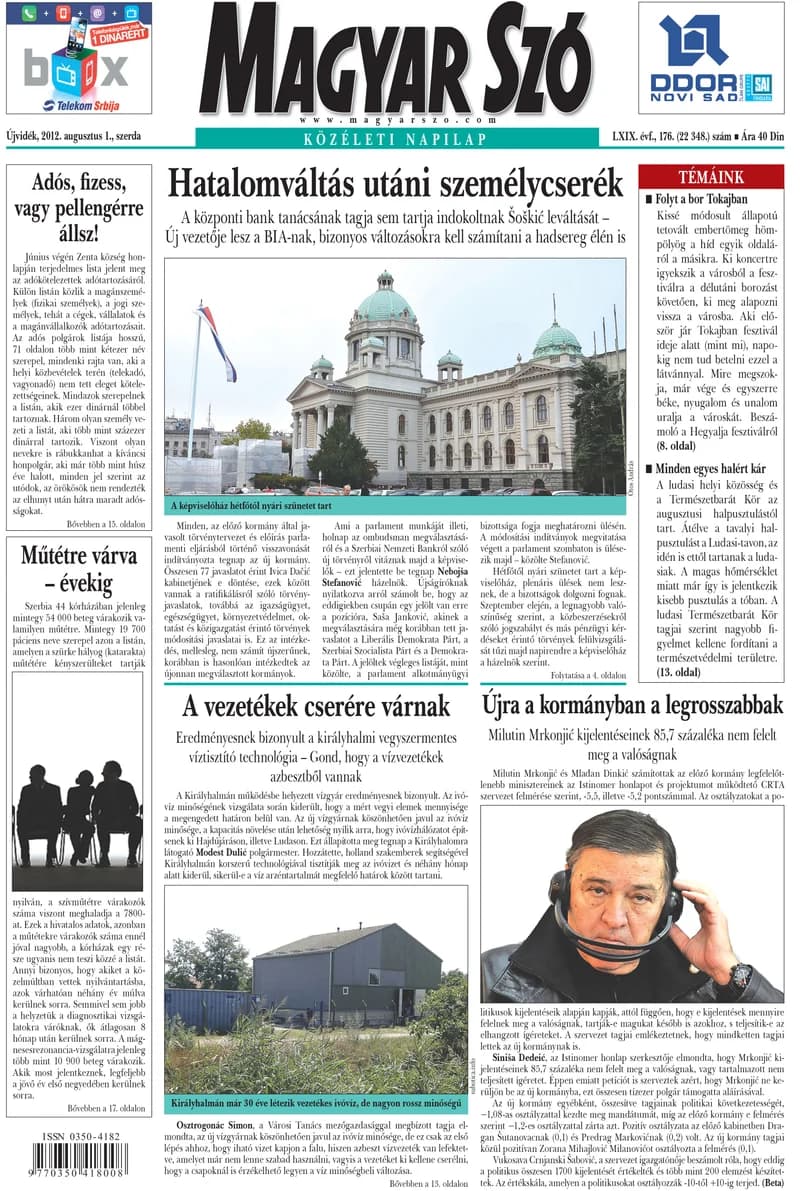 Magyar Szó, 69. évf. 2012. augusztus 1. 176. sz. 1–20. oldal