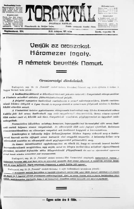 Torontál, 43. évf. 1914. augusztus 26. 192. sz.