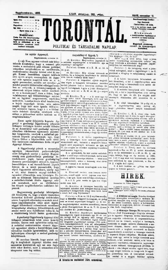 Torontál, 24. évf. 1895. november 18. 265. sz.