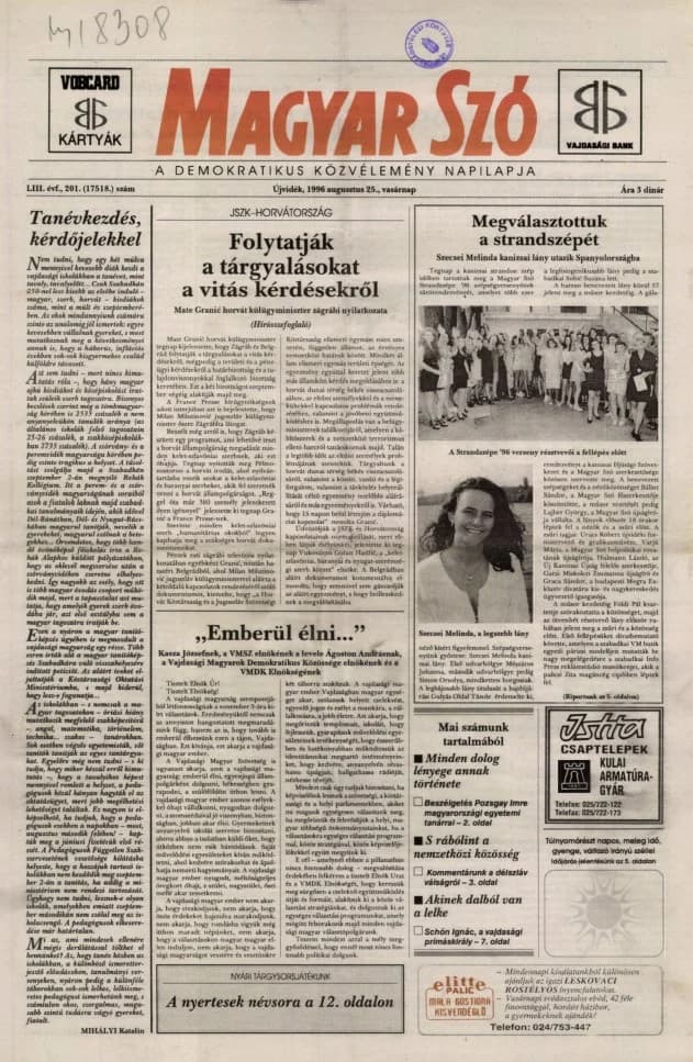 Magyar Szó, 53. évf. 1996. augusztus 25. 201. sz. 1–24. oldal