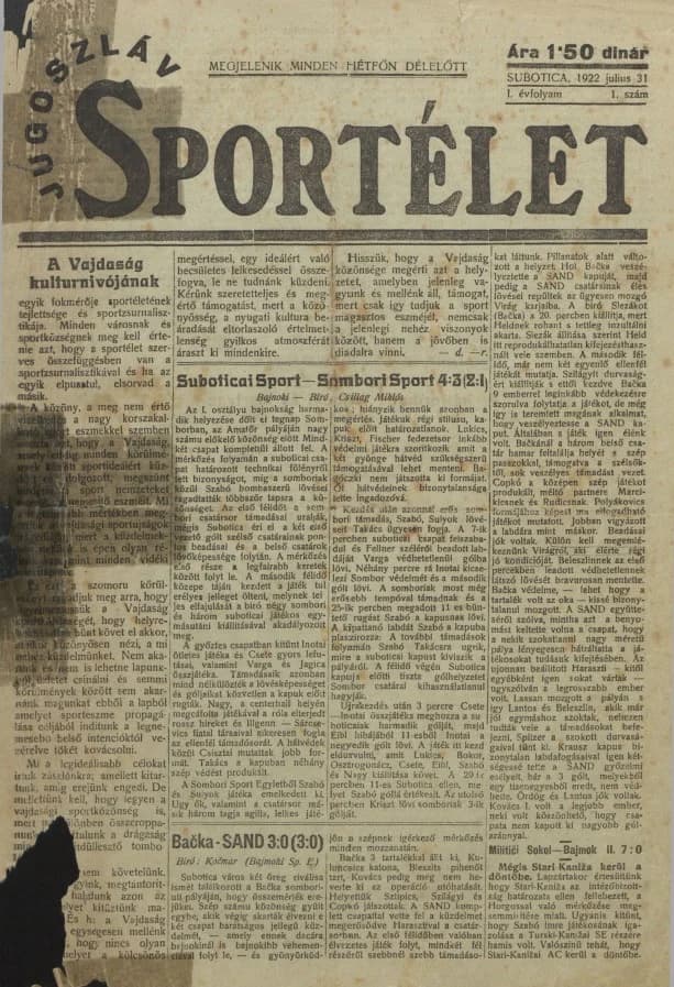 Jugoszláv sportélet, 1. évf. 1922. július 31. 1. sz.