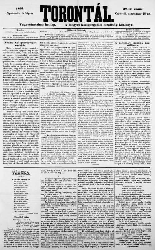 Torontál, 8. évf. 1879. szeptember 18. 38. sz.