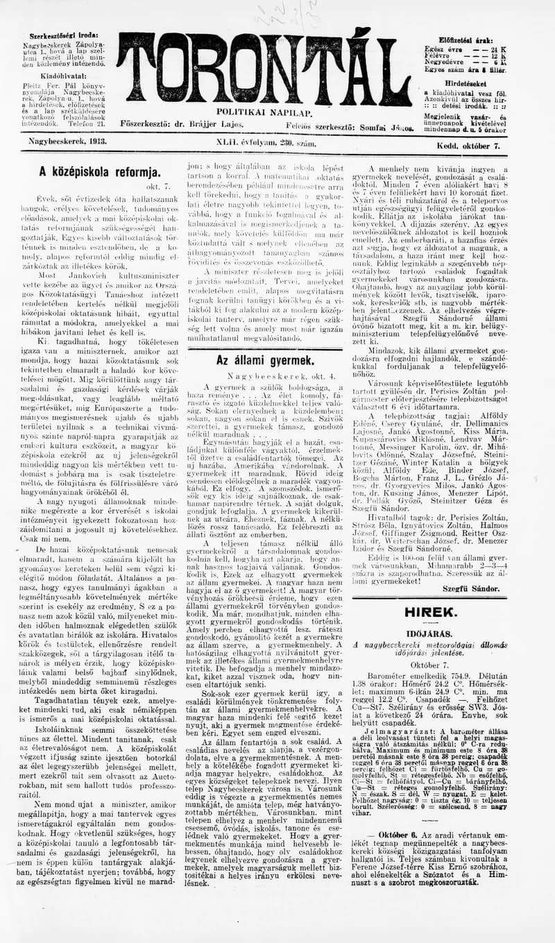 Torontál, 42. évf. 1913. október 7. 230. sz.