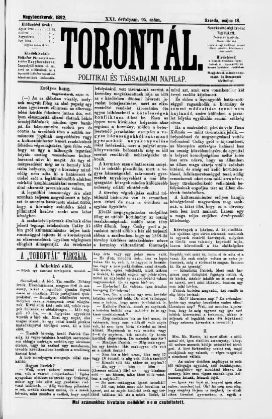 Torontál, 21. évf. 1892. május 18. 95. sz.